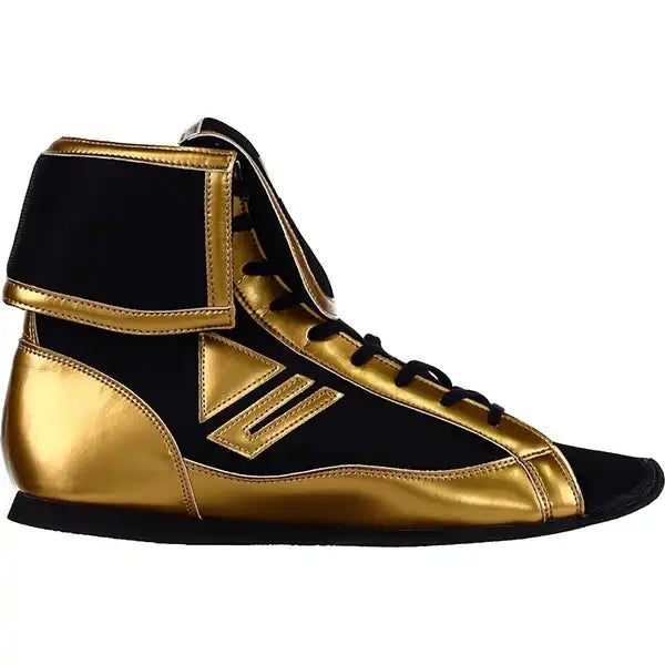 Winning RS-003 black-and-gold boxing shoes, left side