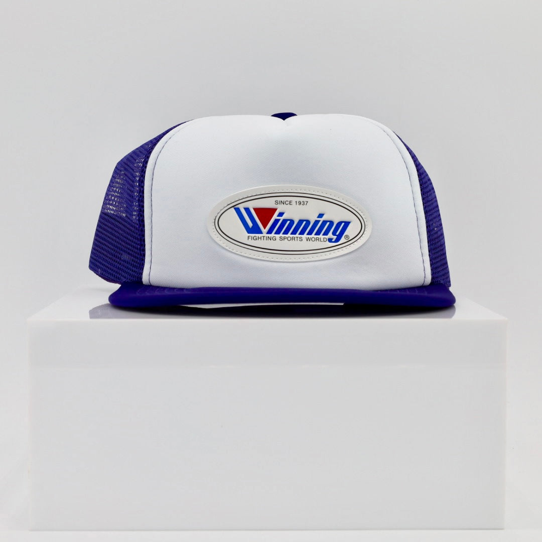 Winning CP-1 mesh cap in purple and white