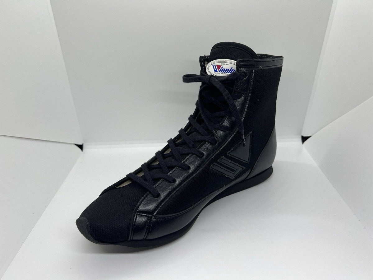 Winning RS-001 all-black boxing shoe, angled view